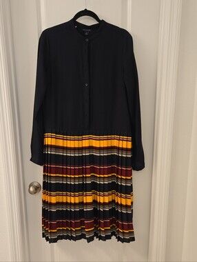 Tommy Hilfiger Navy Pleated Stripe Hem Shirt Dress